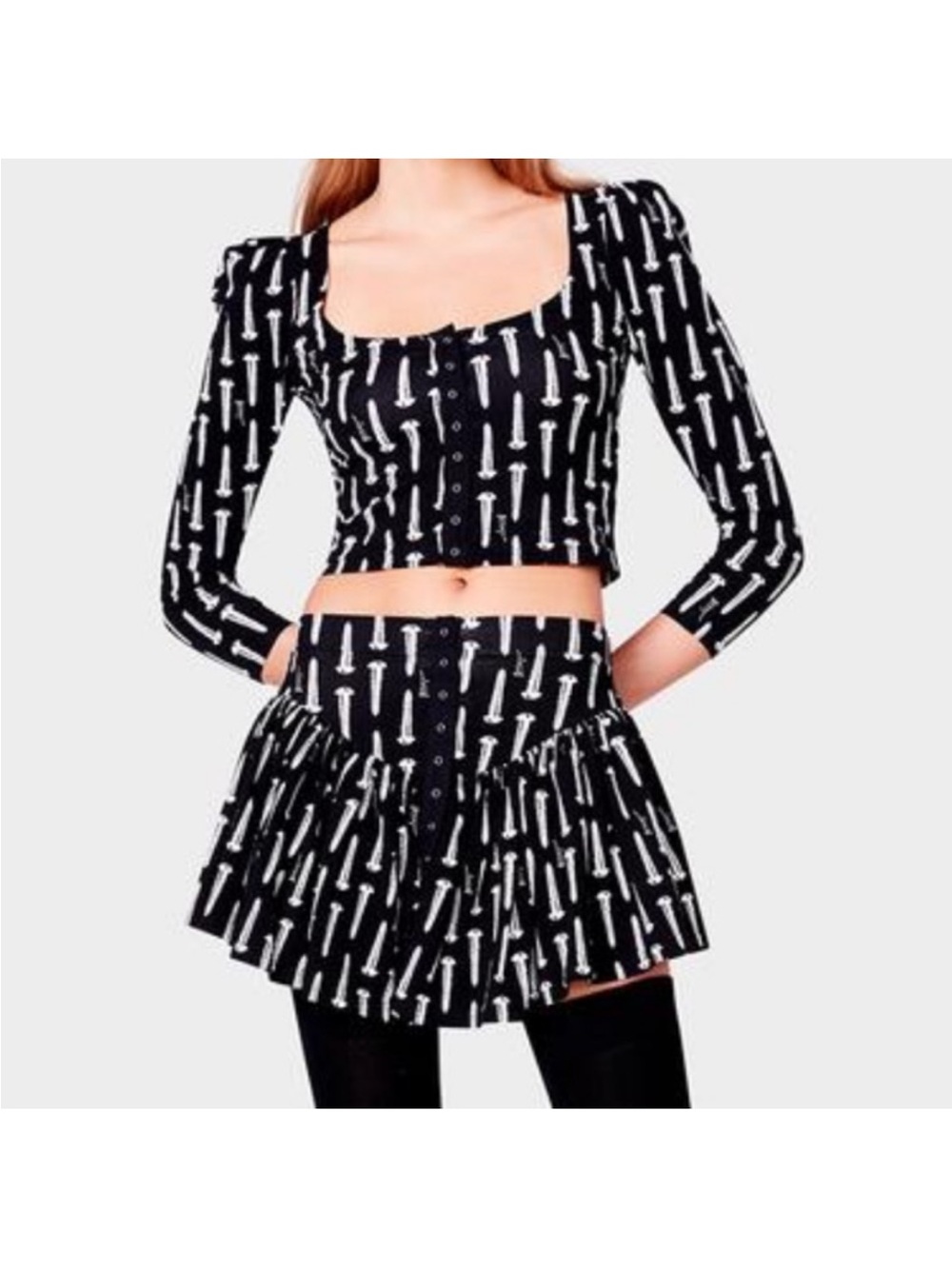 Betsey Johnson Screw Print Crop Top Snap Front Quirky Y2K Inspired Medium